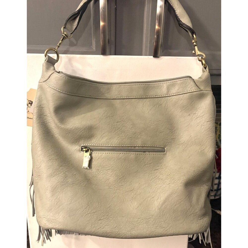New Light Grey Fringe Vegan Leather Handbag by Handbag Republic  15 X 12  #3233 - Picture 2 of 8